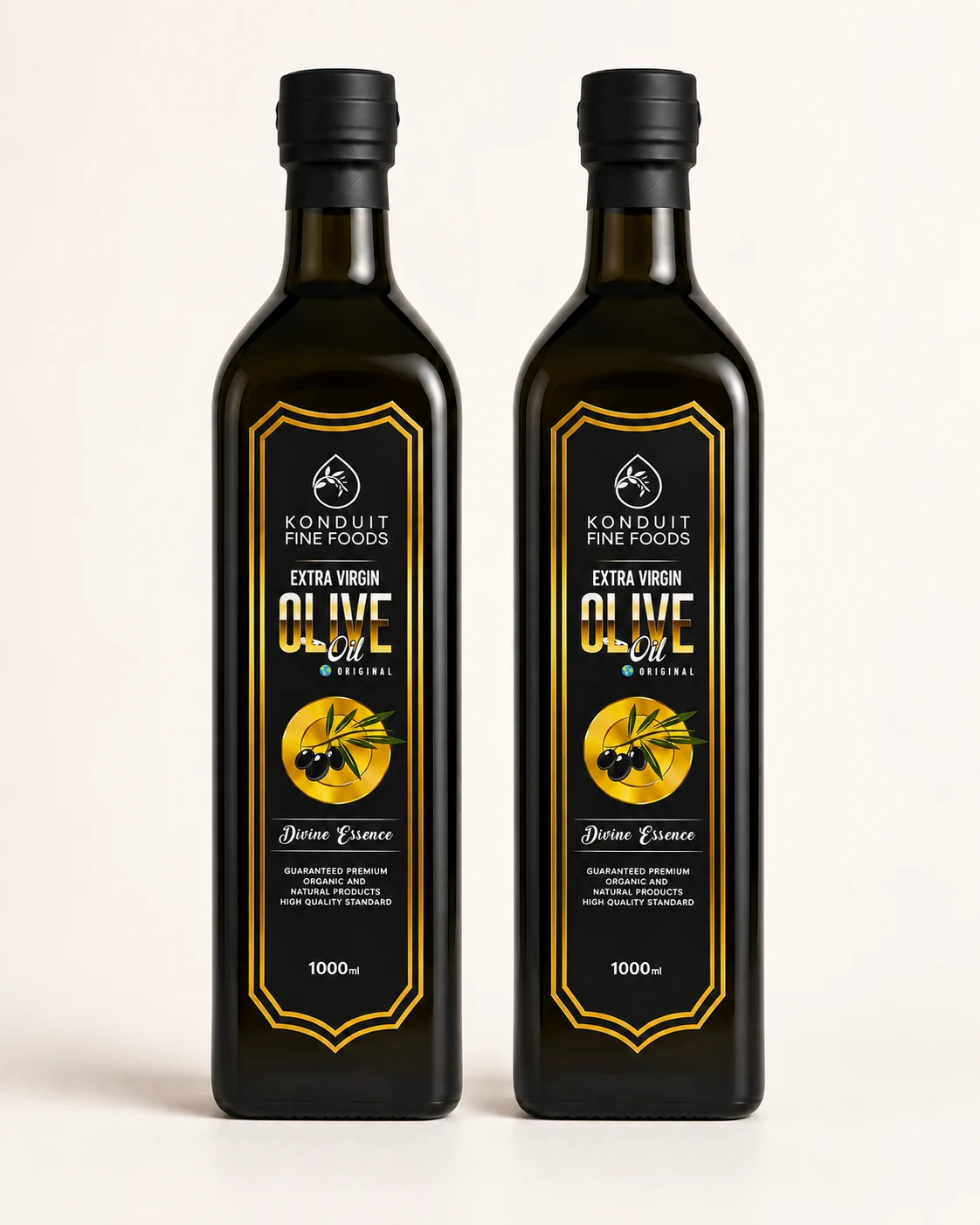Illustrative Kitchen Duo: two Konduit 1L olive oil bottles